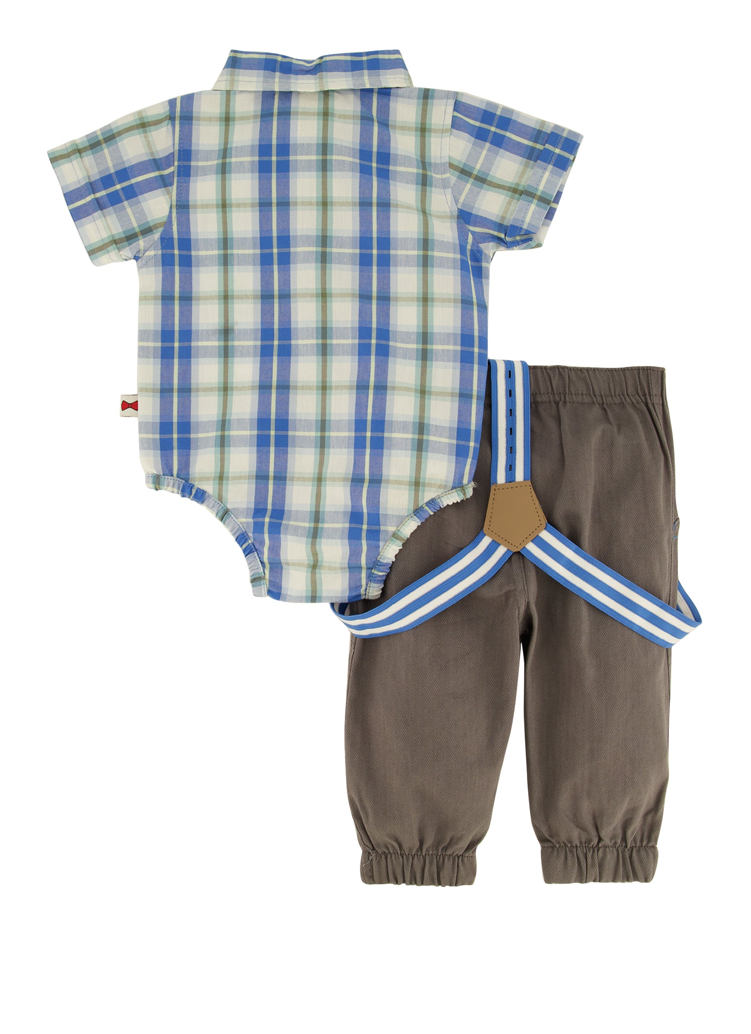 Baby Boys 0-9M Plaid Shirt Bodysuit and Suspender Pants, Blue, Size 0-3M