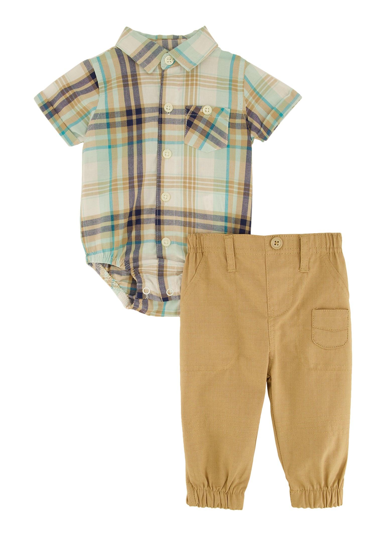 Baby Boys 0-9M Plaid Shirt Bodysuit and Pants Set, Multi, Size 6-9M