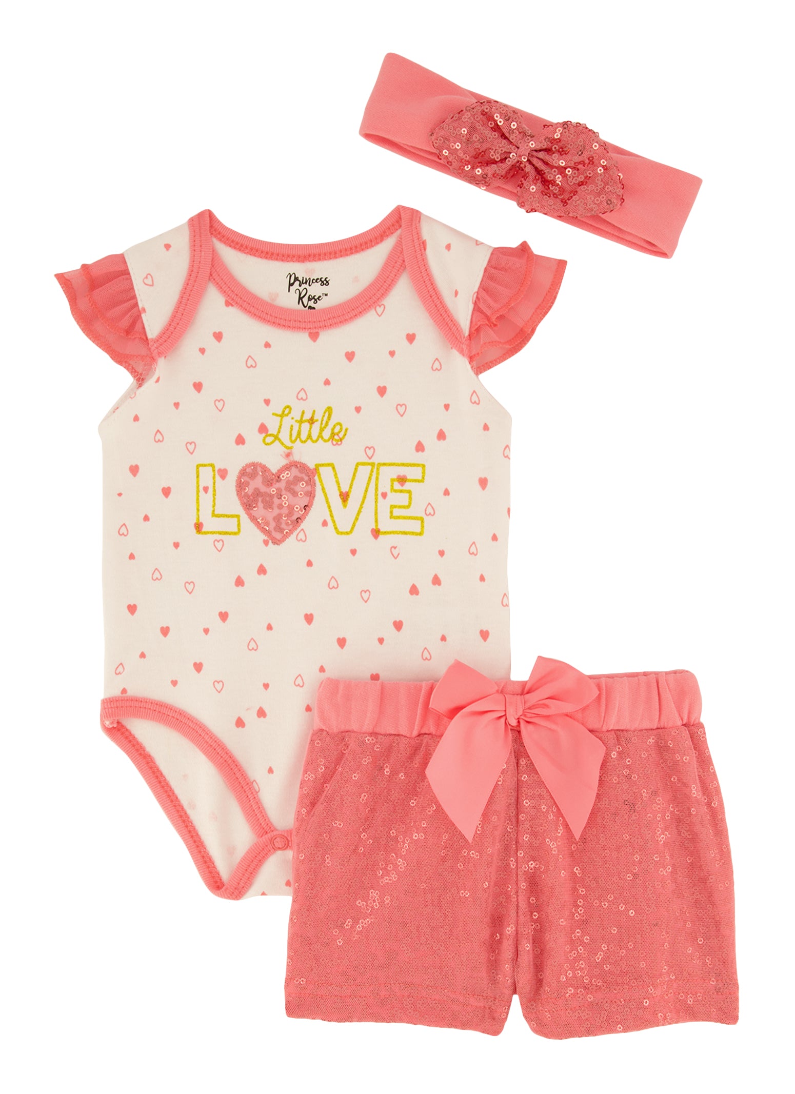 Baby Girls 0-9M Little Love Graphic Bodysuit and Sequin Shorts, Pink, Size 18M