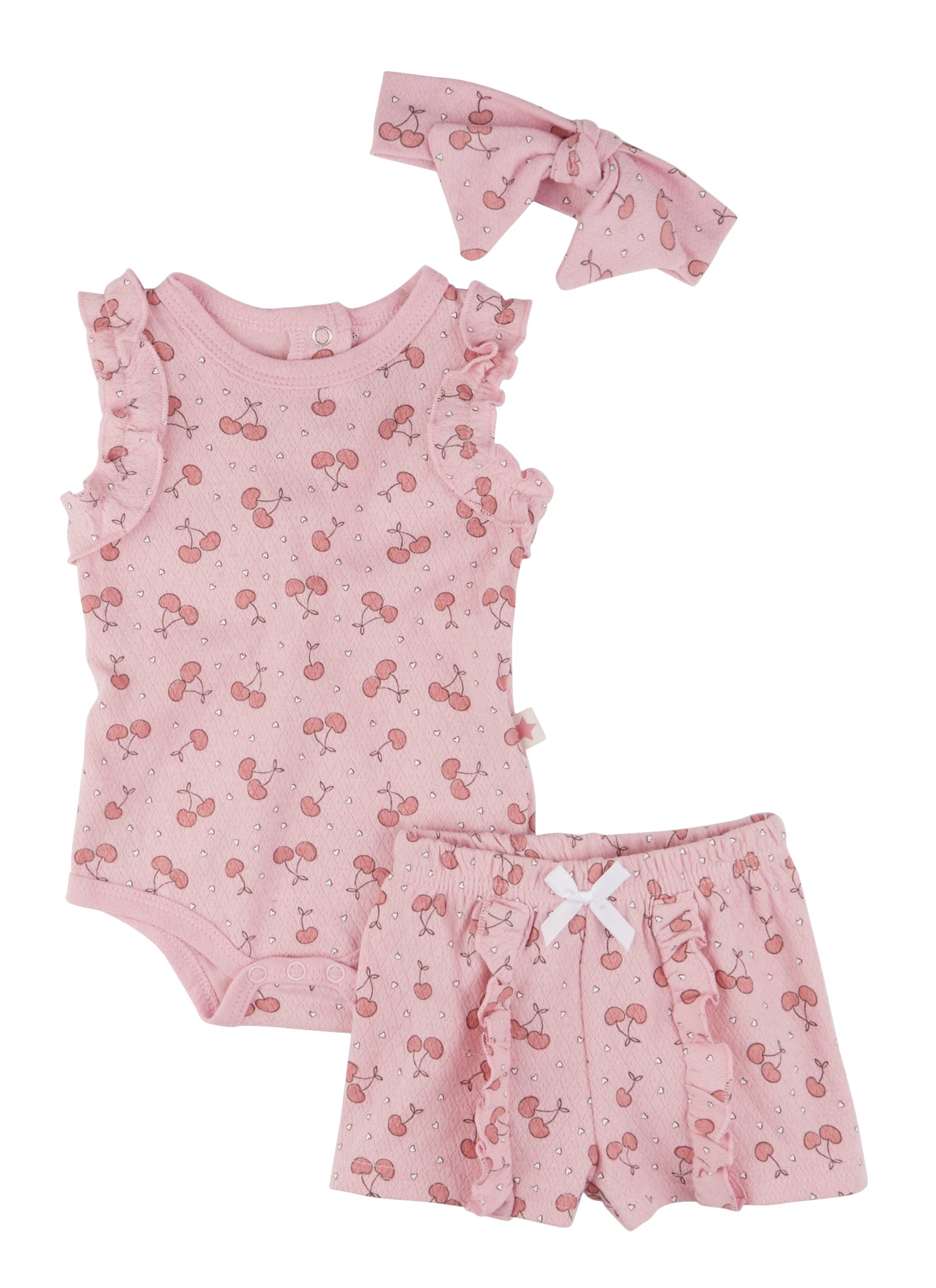 Baby Girls 0-9M Cherry Printed Bodysuit and Shorts, Pink, Size 0-3M