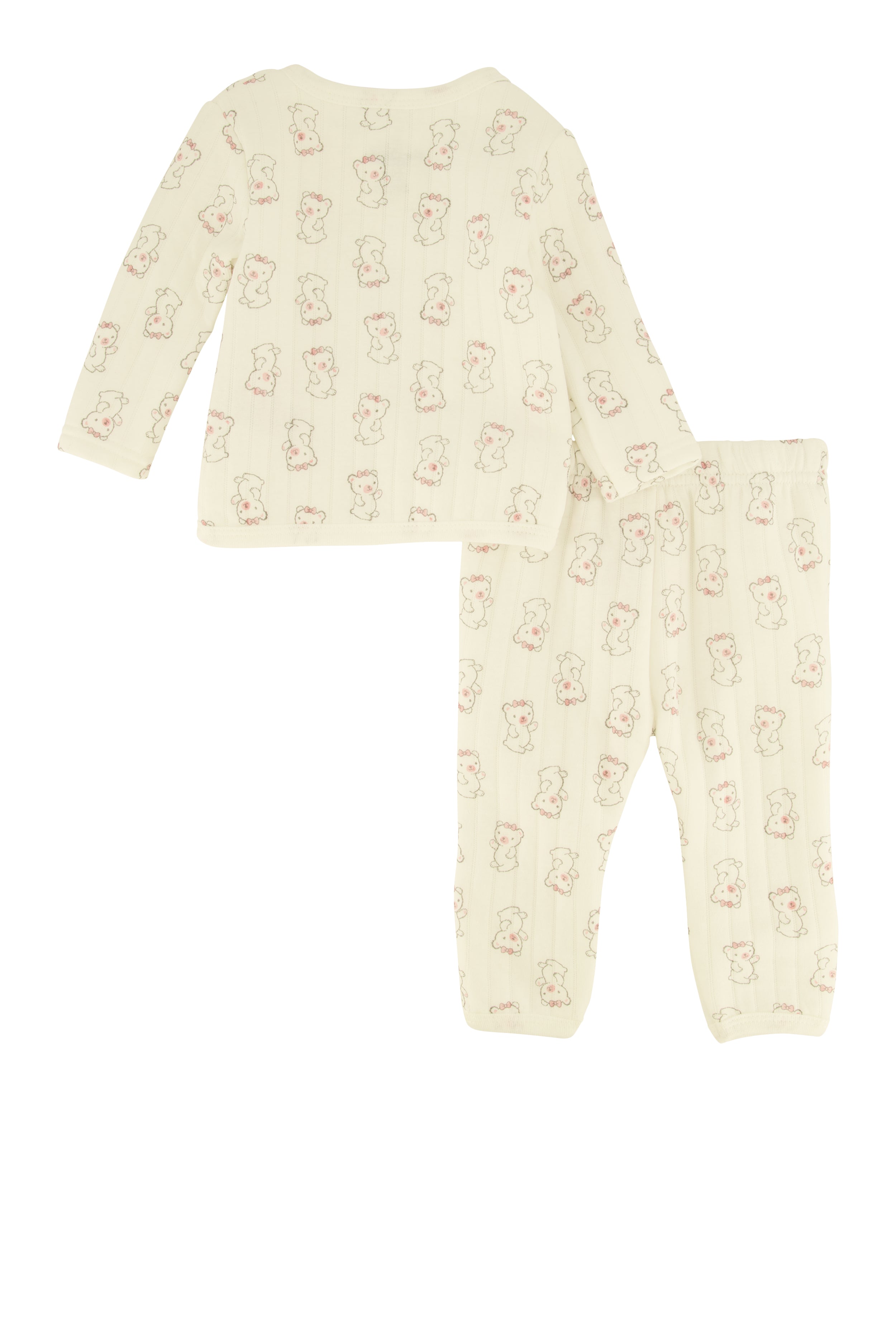 Baby Girls 0-9M Ribbed Bear Print Snap Button Top and Pants with Hat, White, Size 3-6M