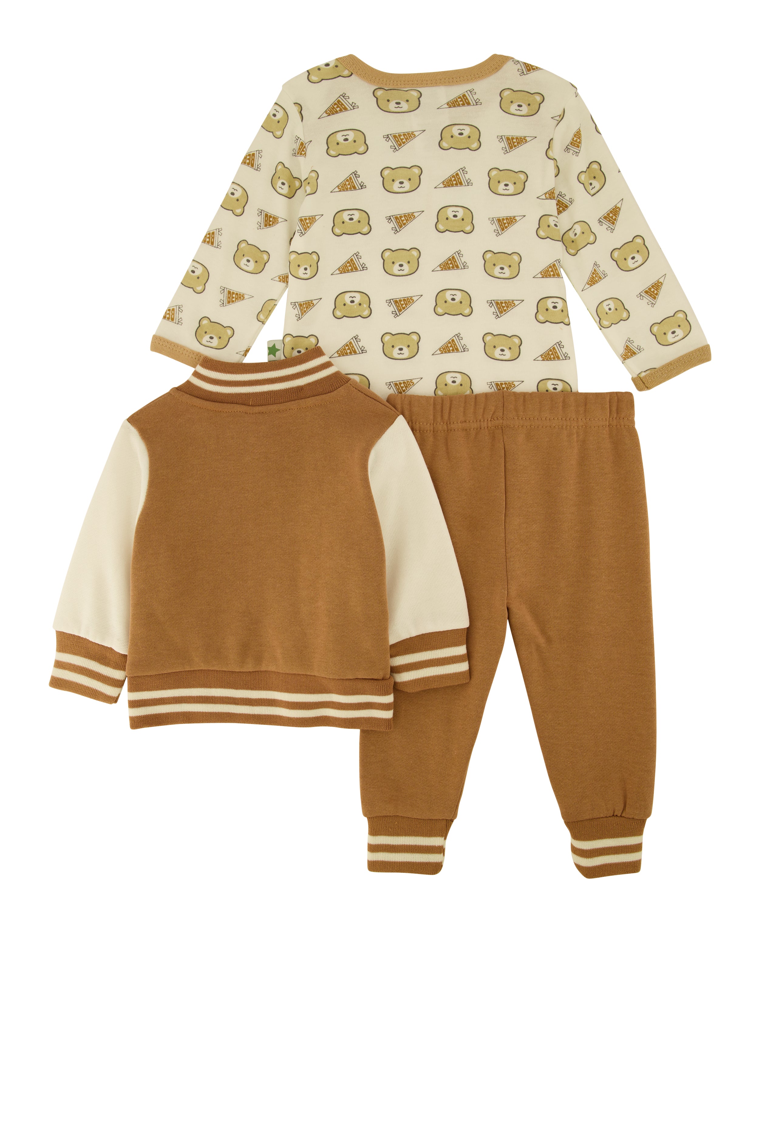 Baby Boys 0-9M Bear Varsity Jacket and Bodysuit with Joggers, Brown, Size 3-6M