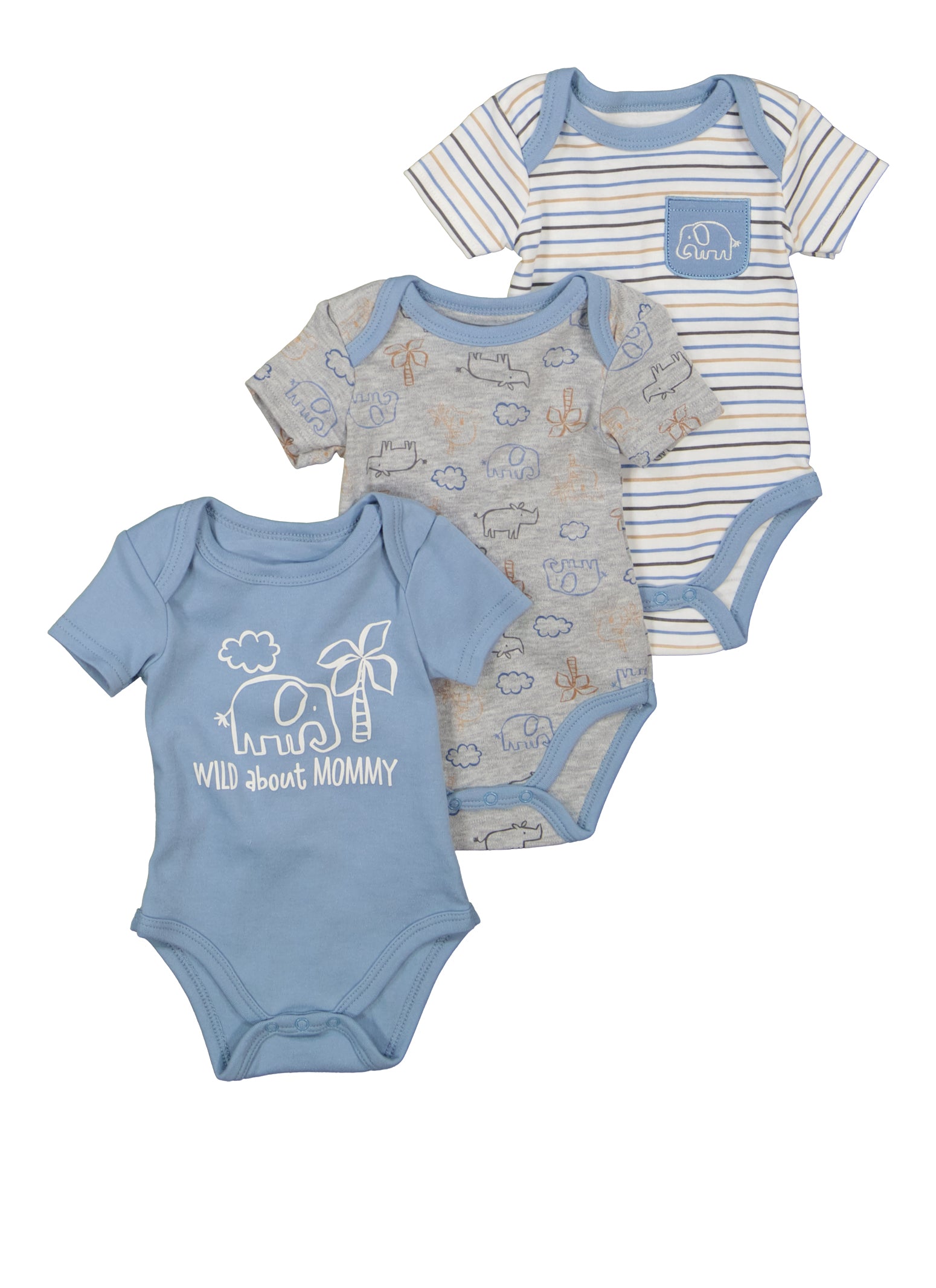 Baby Boys 0-9M Wild About Mommy Printed Bodysuit Trio, Blue, Size 3-6M