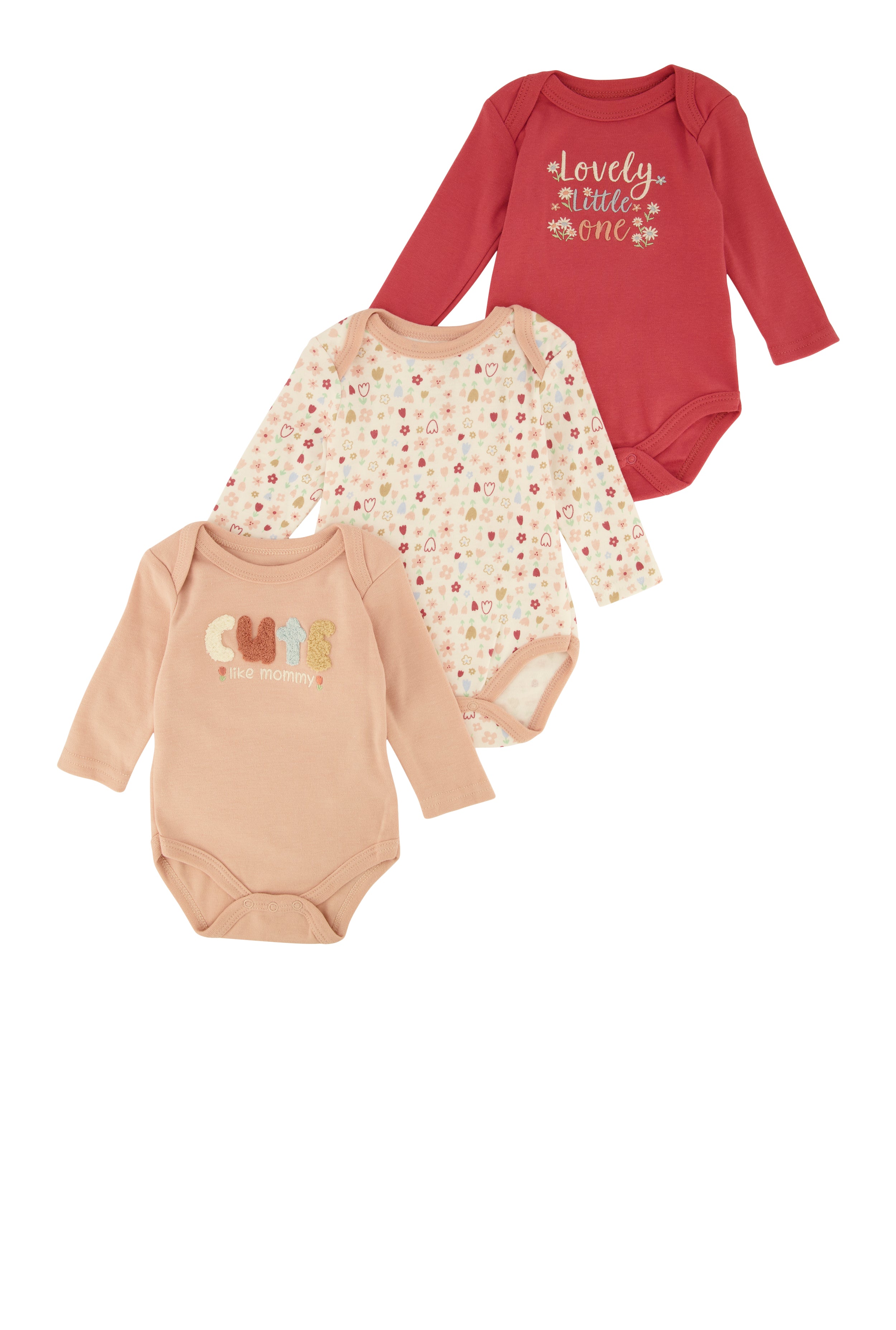 Baby Girls 0-9M Lovely Little One Long Sleeve Bodysuit Trio, Multi, Size 3-6M