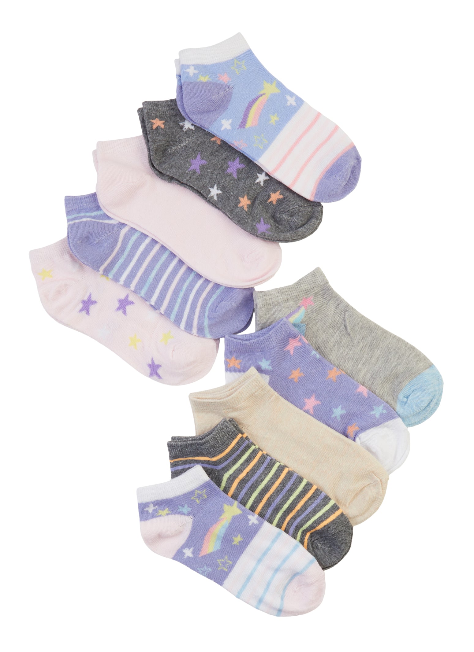 Girls 10 Pack Assorted Ankle Socks, Multi