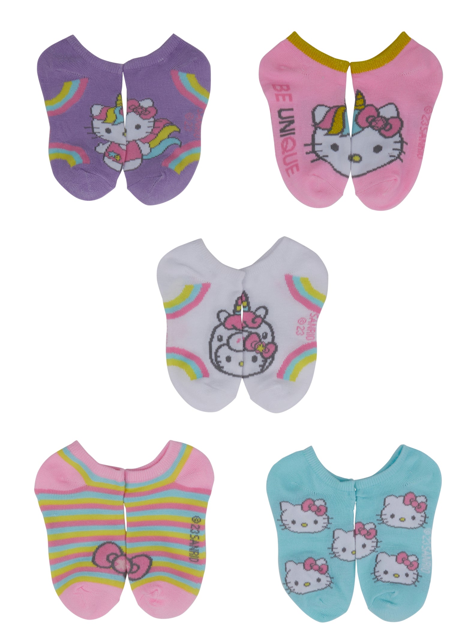 Girls Graphic Cat Print Socks 5 Pack, Multi