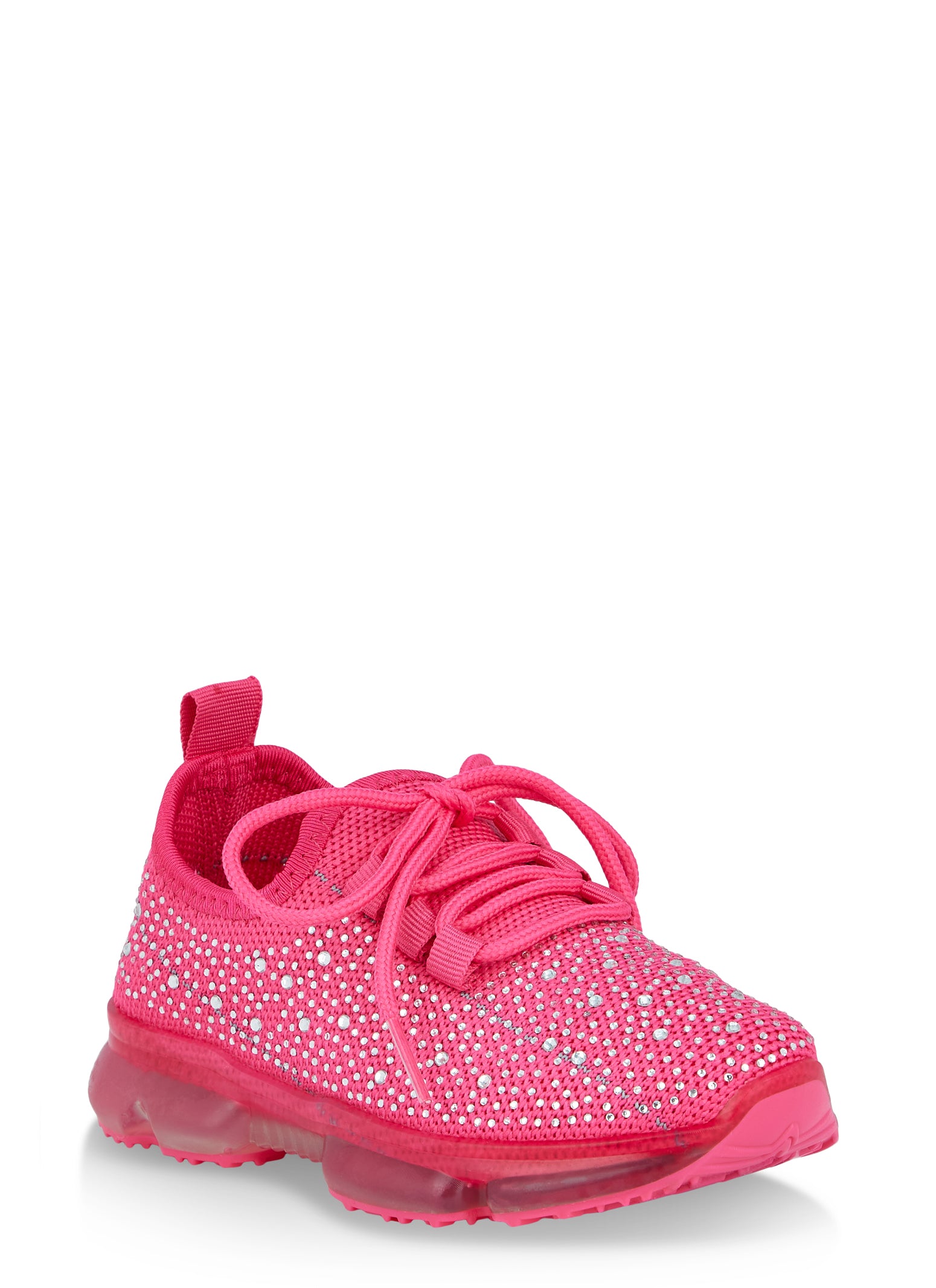 Girls Rhinestone Bubble Sole Lace Up Sneakers, Pink, Size YOUTH 3