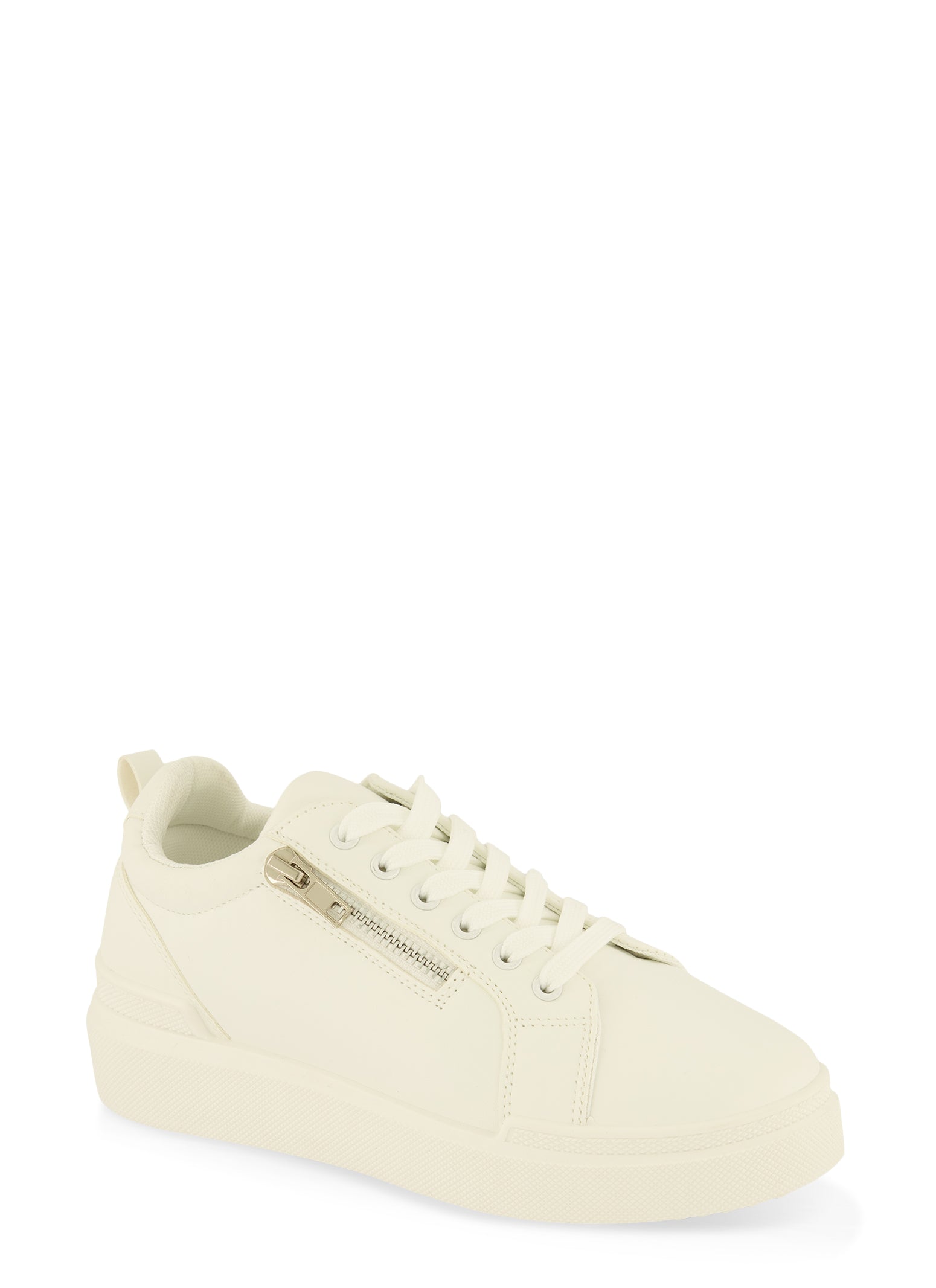 Womens Girls Faux Leather Platform Lace Up Sneakers, White,