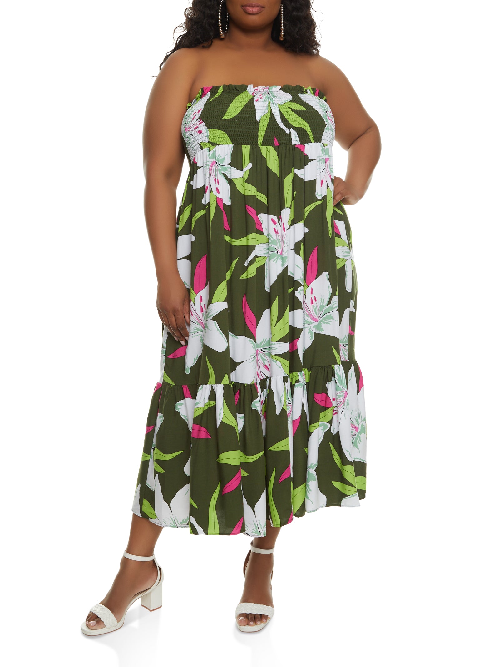 Swimsuits For All Women's Plus Size Strapless Smocked Maxi Dress