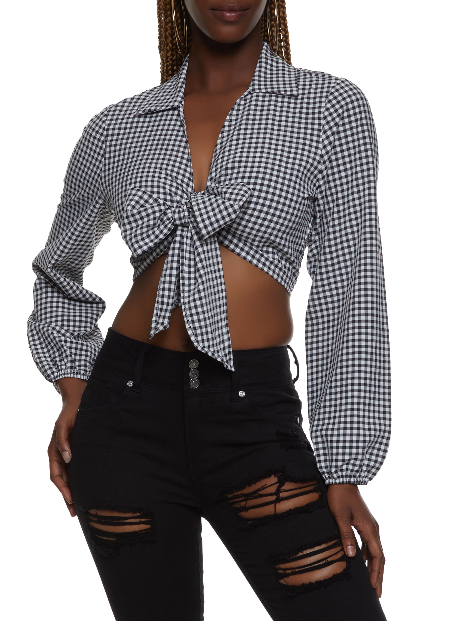 Front Tie Flap Pocket Crop Shirt in Ivory