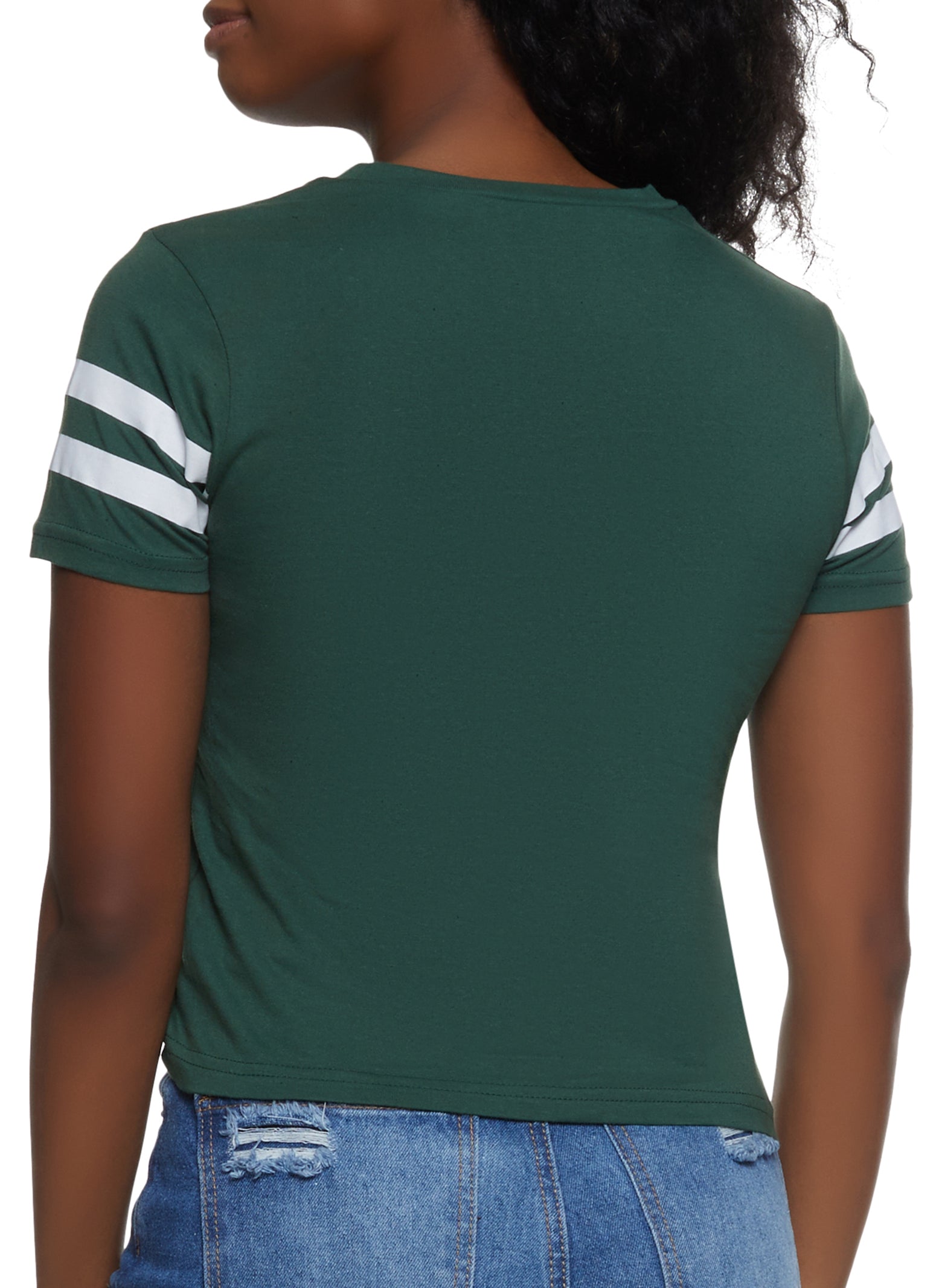 Womens Varsity Stripe Short Sleeve Tee, Green, Size M