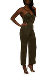 Womens Tie Front Keyhole Wide Leg Jumpsuit, ,