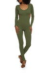 Scoop Neck Ribbed Cutout Keyhole Knit Long Sleeves Jumpsuit