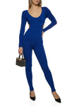 Cutout Keyhole Ribbed Knit Scoop Neck Long Sleeves Jumpsuit