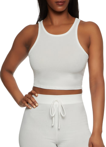 Ribbed Knit Tank Crop Top By Olivaceous White Miss Monroe Boutique