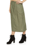 Womens Poplin Toggle Drawstring Midi Skirt, ,