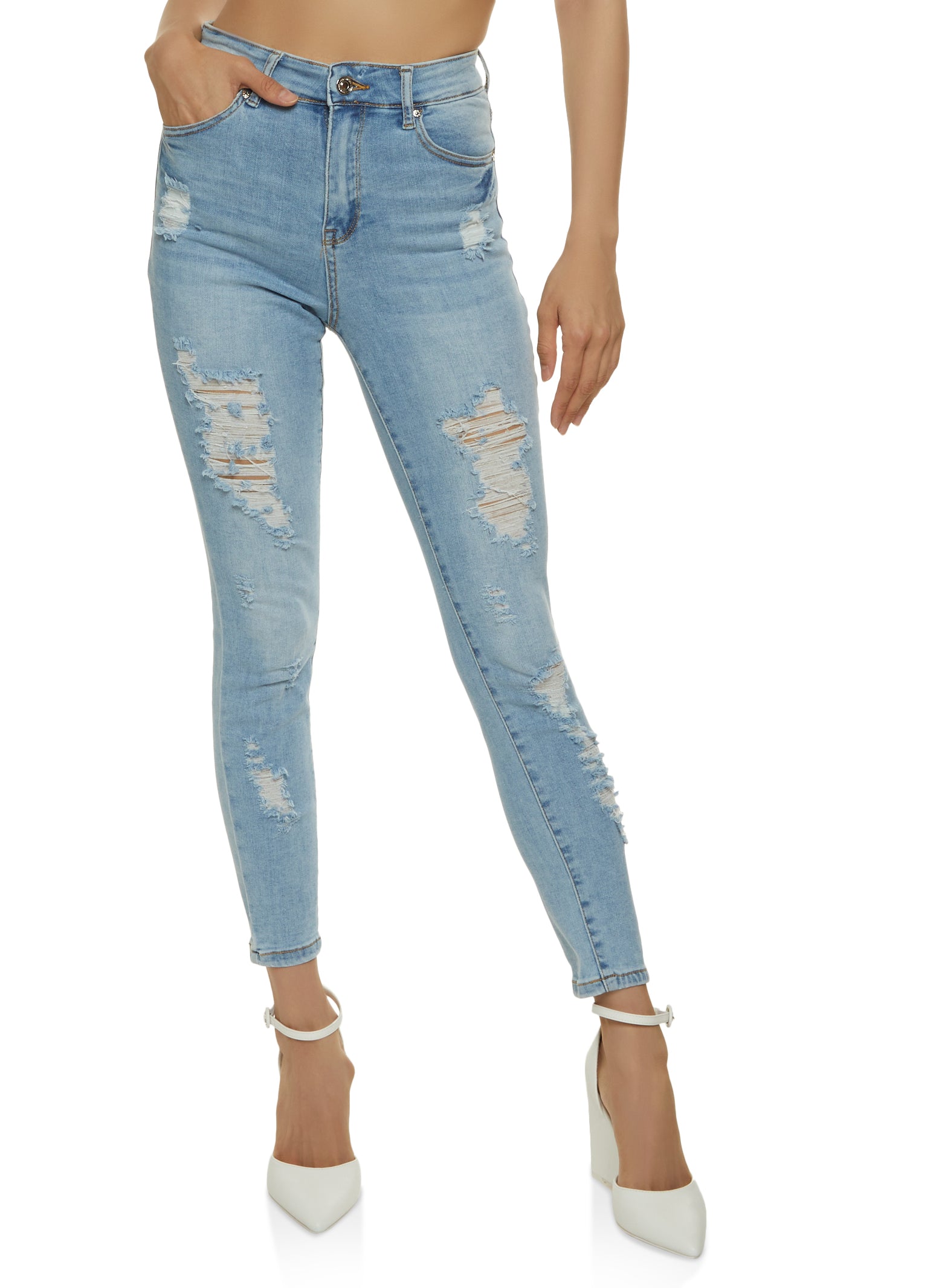 Judy Blue Womens Tummy Control Hi-Rise Destroyed Skinny Jeans