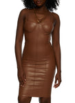 Sweetheart Faux-Leather Sleeveless Spaghetti Strap Corset Waistline Bodycon Dress/Midi Dress
