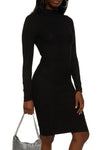 Knit Long Sleeves Sweater Mock Neck Midi Dress