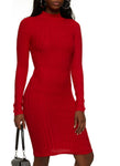 Long Sleeves Knit Mock Neck Sweater Midi Dress