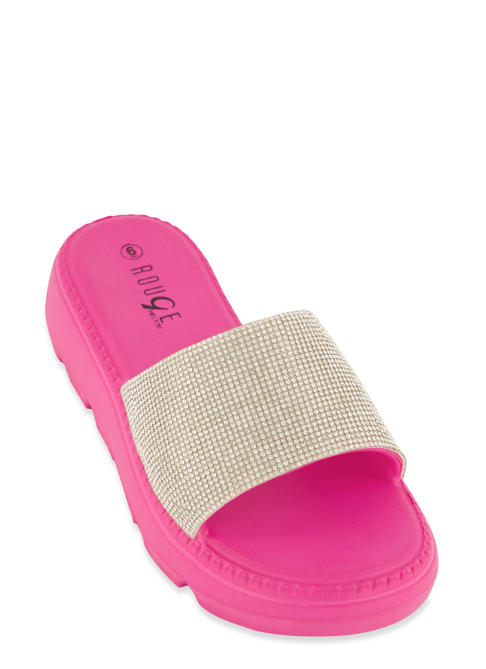 Pink Women's Diamond Bling Slides Fuzzy Furry Slippers Comfort Slip on  Sandals Summer Shoes