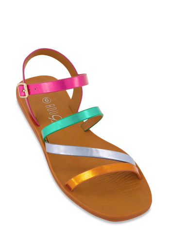 Asymmetrical Strappy Flat Sandals - Fuchsia