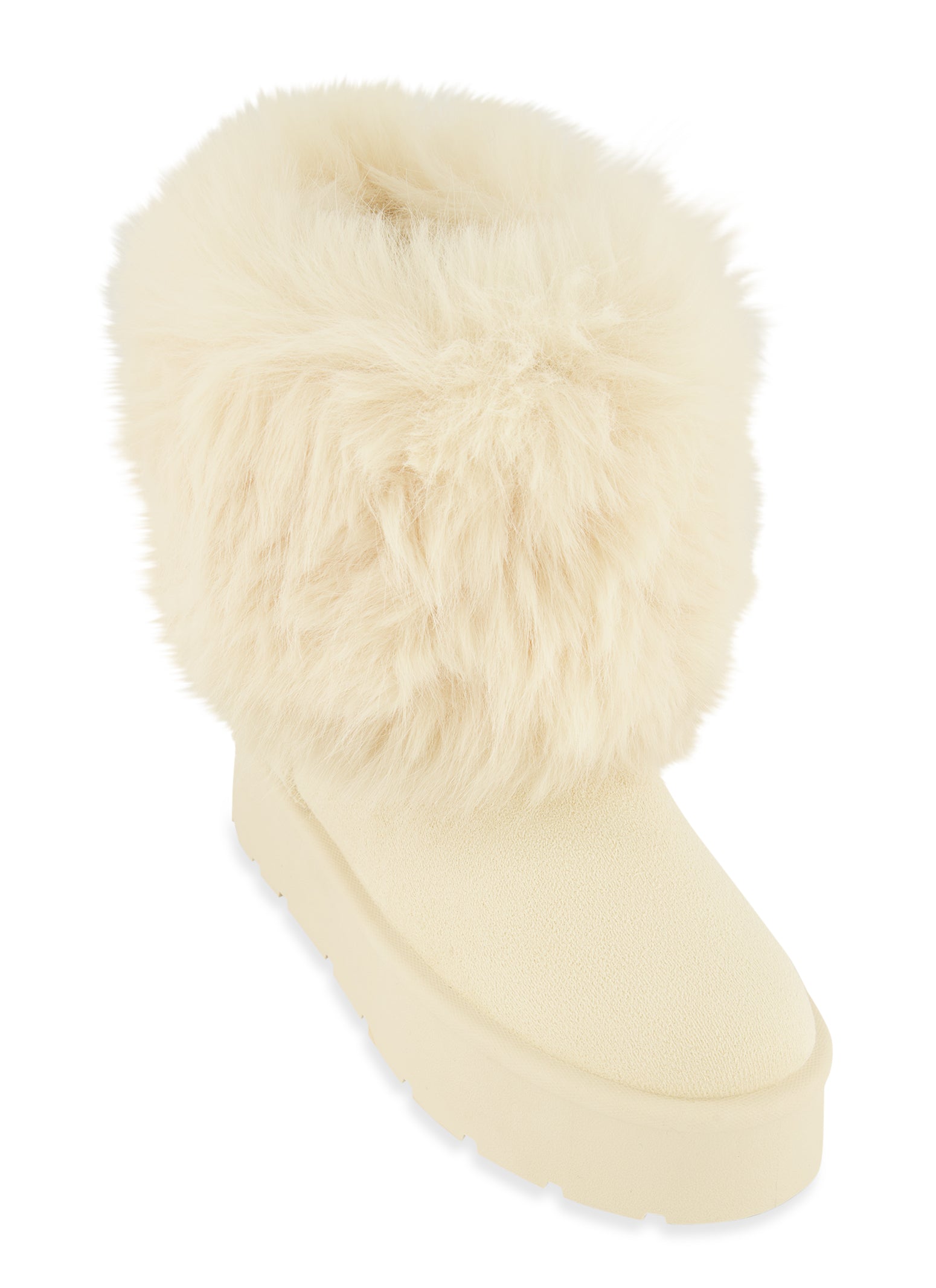 Womens Faux Fur Platform Boots, Beige, Size 7.5
