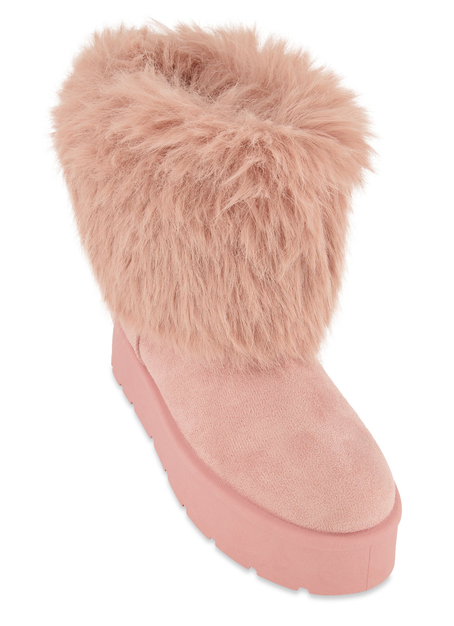 Womens Faux Fur Platform Boots, Pink, Size 9