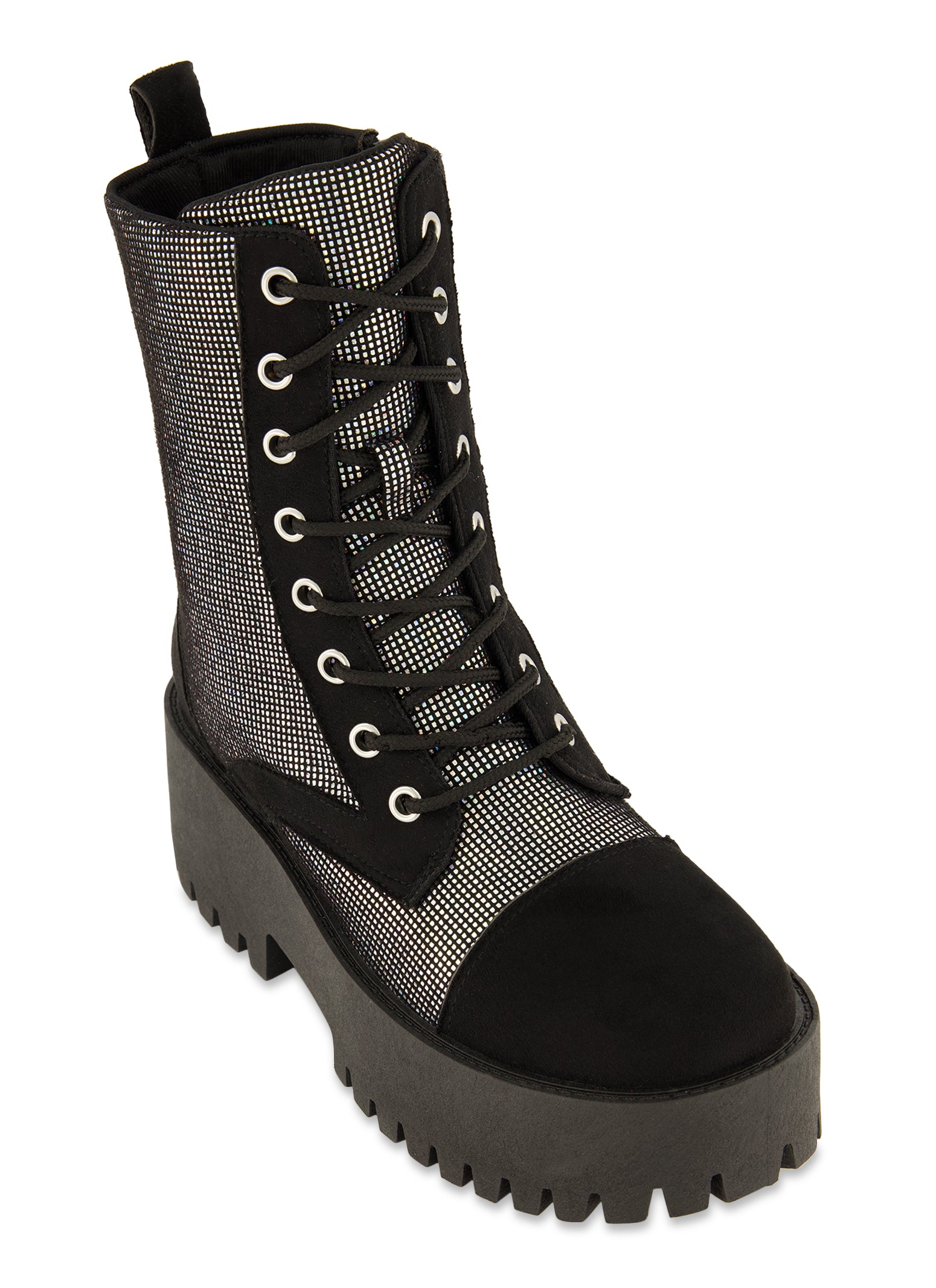 Womens Platform Lug Sole Combat Lace Up Boots, Black, Size 6