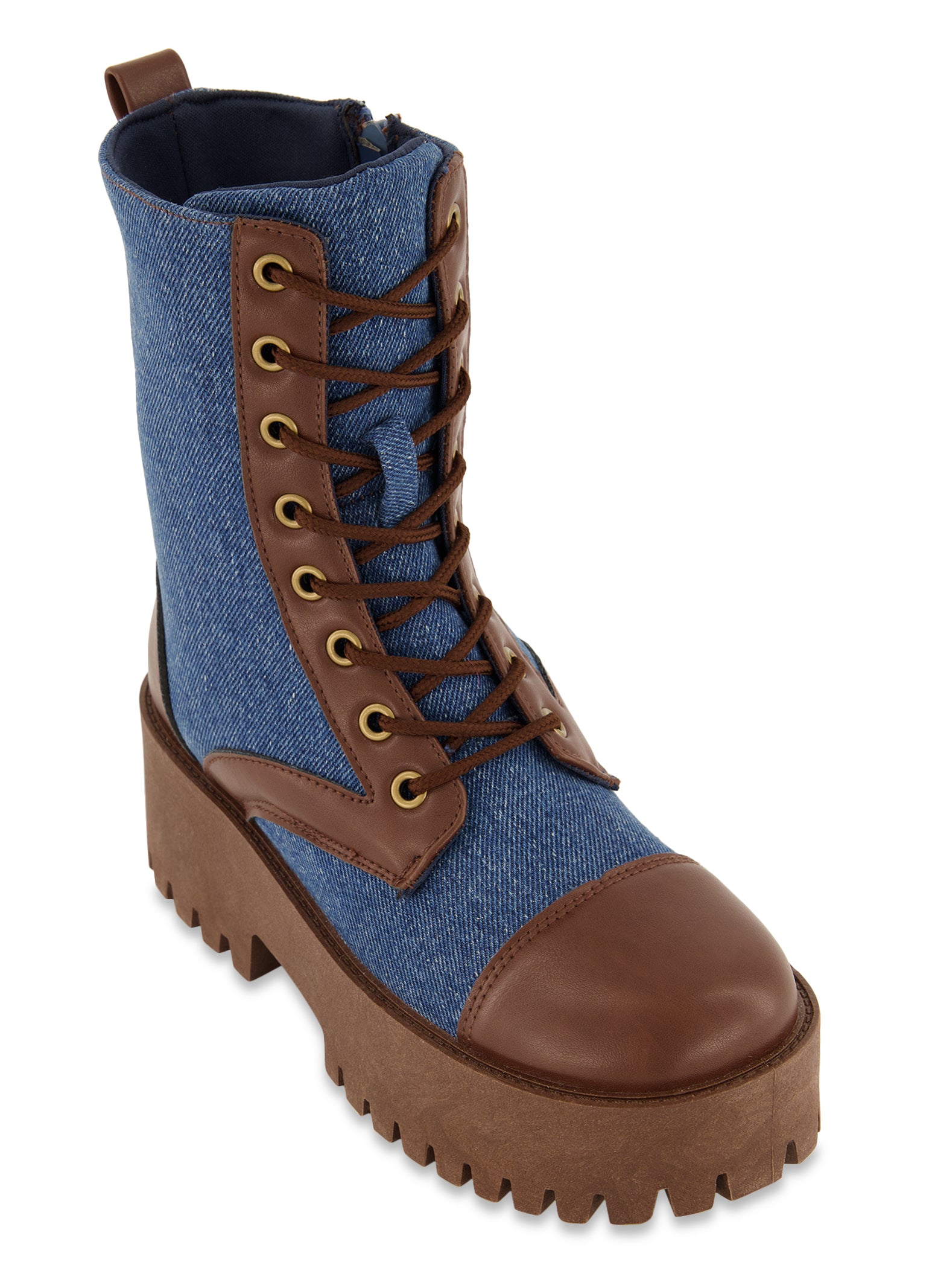 Womens Platform Lug Sole Combat Lace Up Boots, Blue, Size 6.5