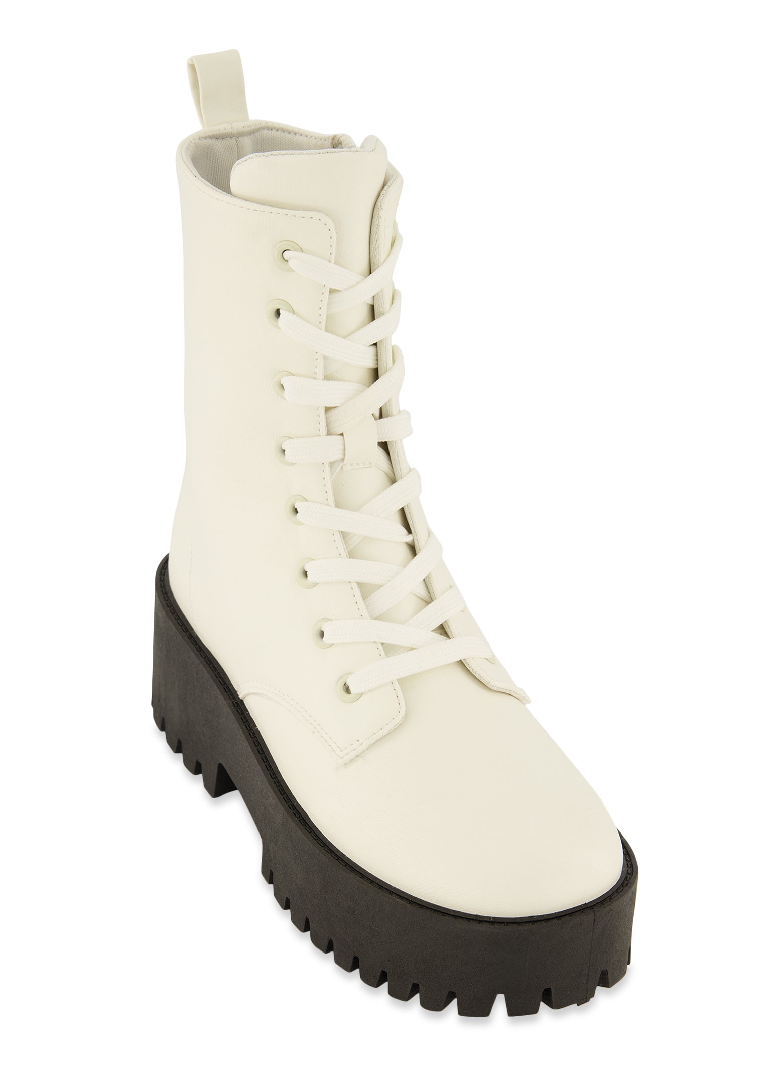 Womens Solid Platform Combat Lace Up Boots, White, Size 8