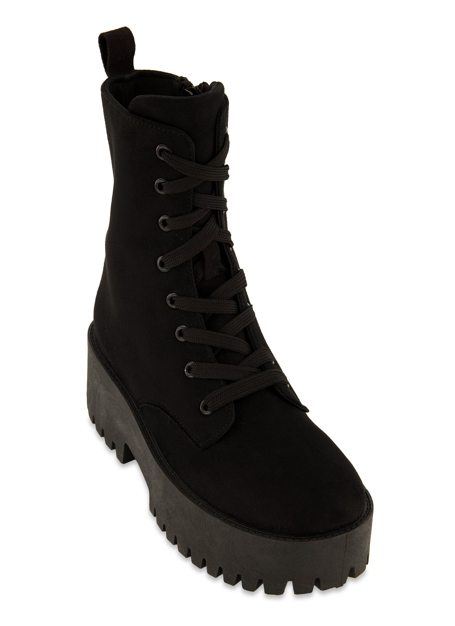 Womens Solid Platform Combat Lace Up Boots,