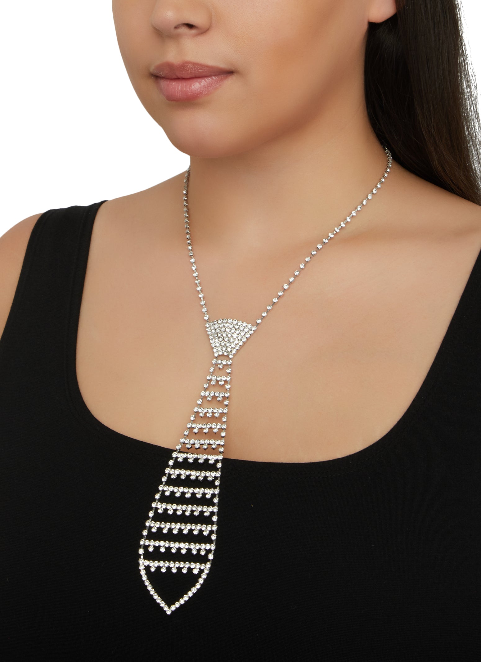 Womens Love Rhinestone Chain Necklace Set, Silver, Size No Size | Rainbow Shops