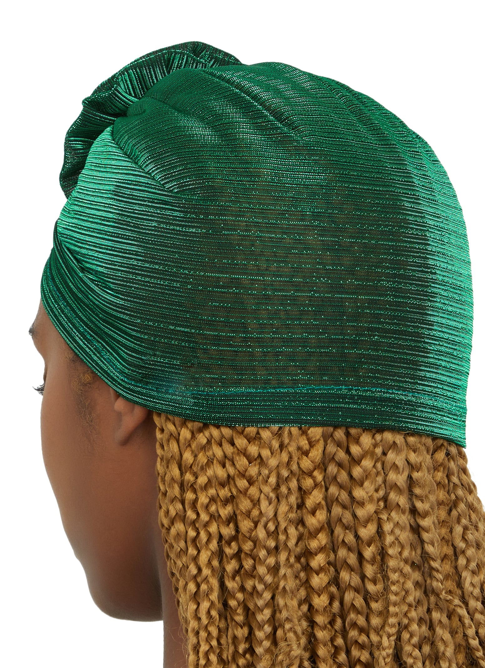 Womens Lurex Flower Turban Head Wrap, Green