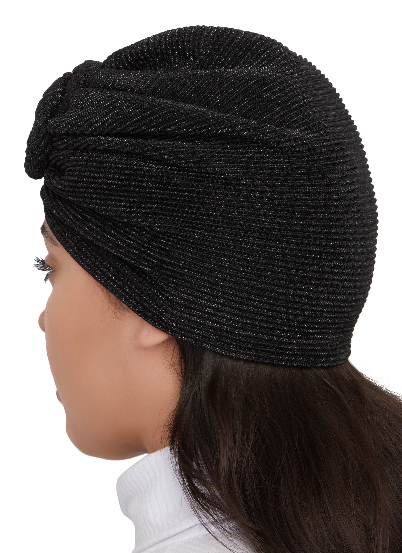 Womens Lurex Knot Headwrap Turban, Black