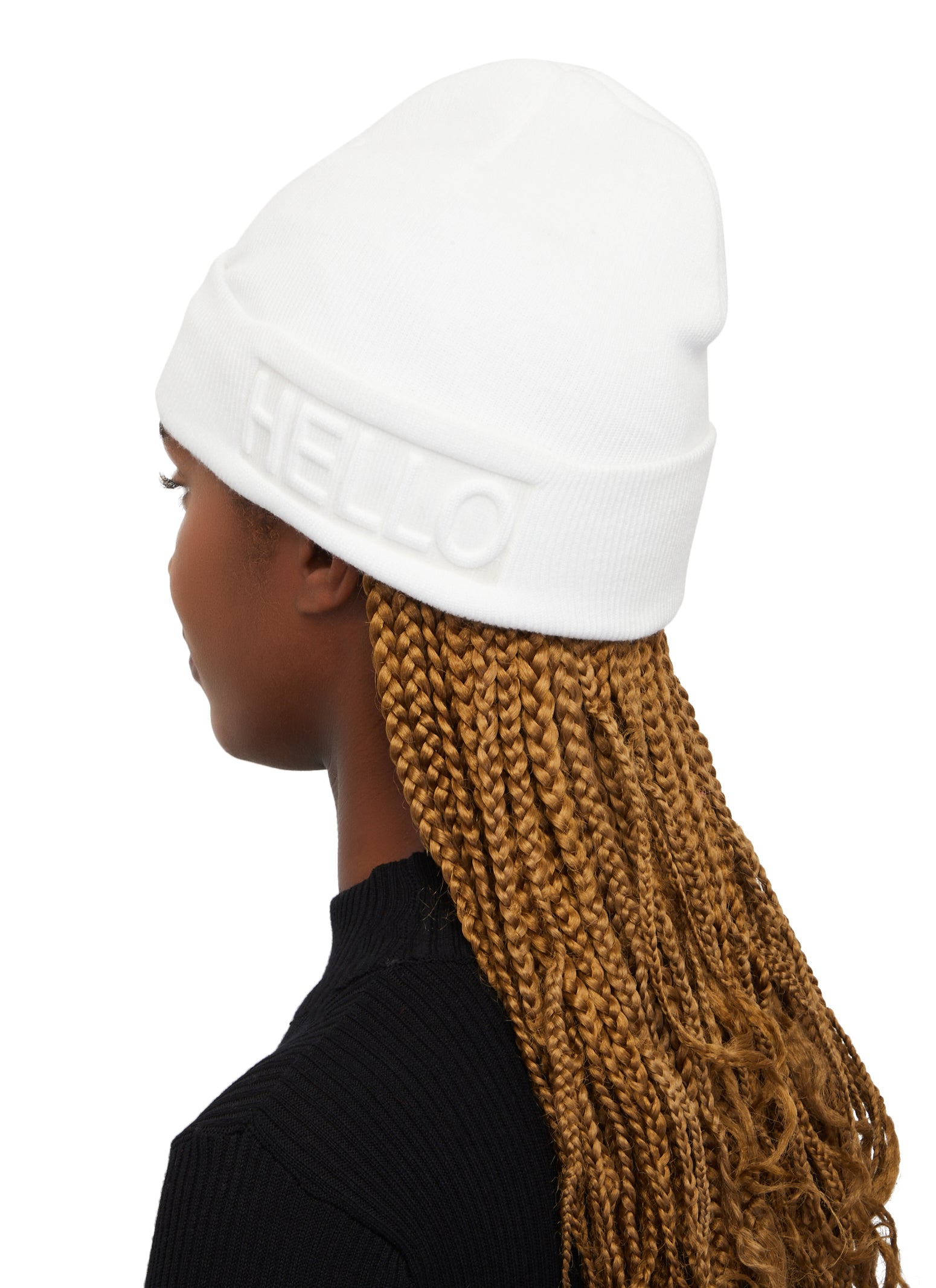 Womens Hello Embossed Beanie, White