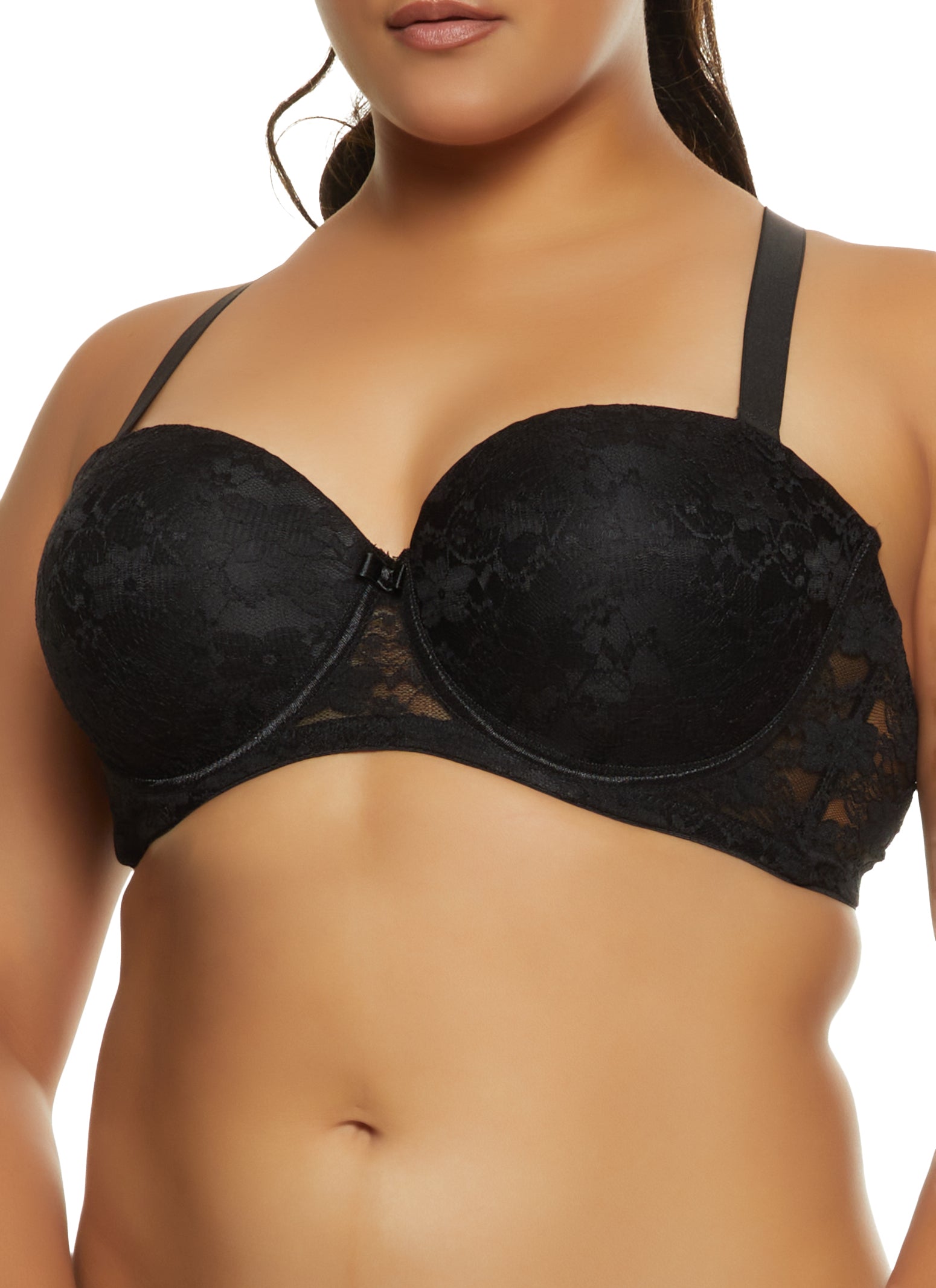 Rainbow Shops Womens Plus Size Solid Lace Balconette Bra, Convertible to  Strapless, Black, Size 42C