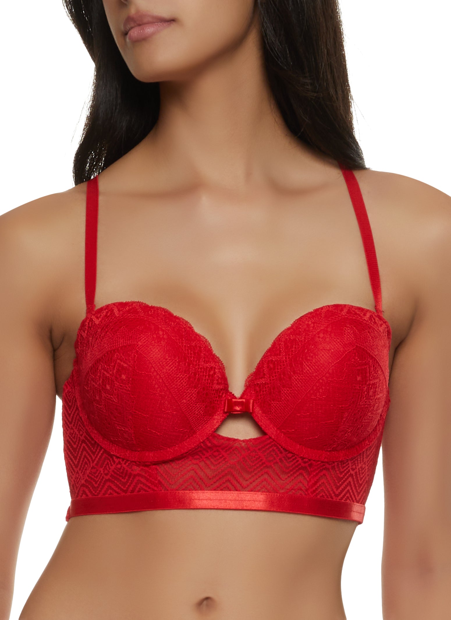 Rainbow Shops Womens Aztec Lace Keyhole Balconette Bra, Converts to  Strapless, Red, Size 36C