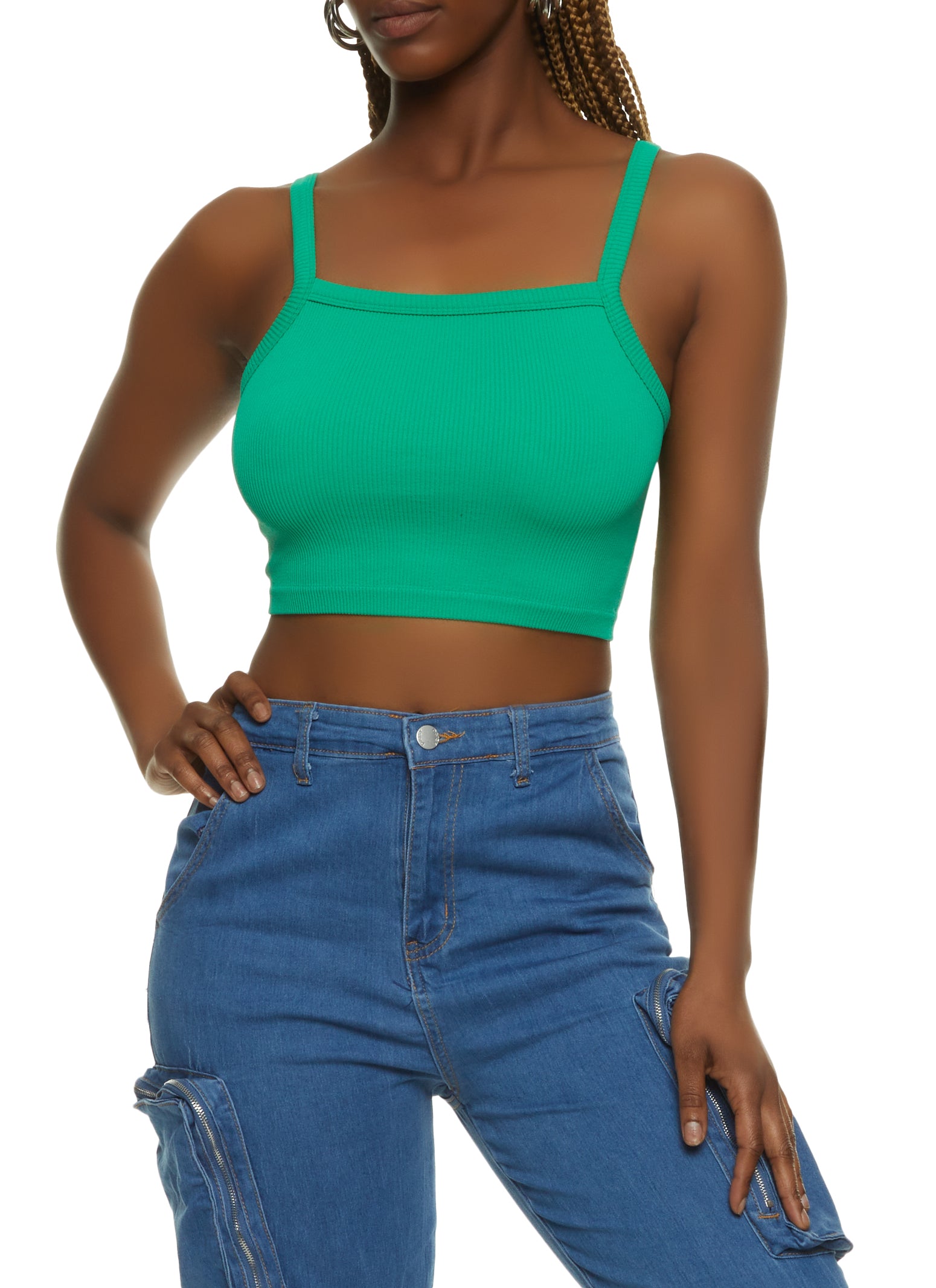 Womens Ribbed Knit Seamless Cropped Cami, M-L