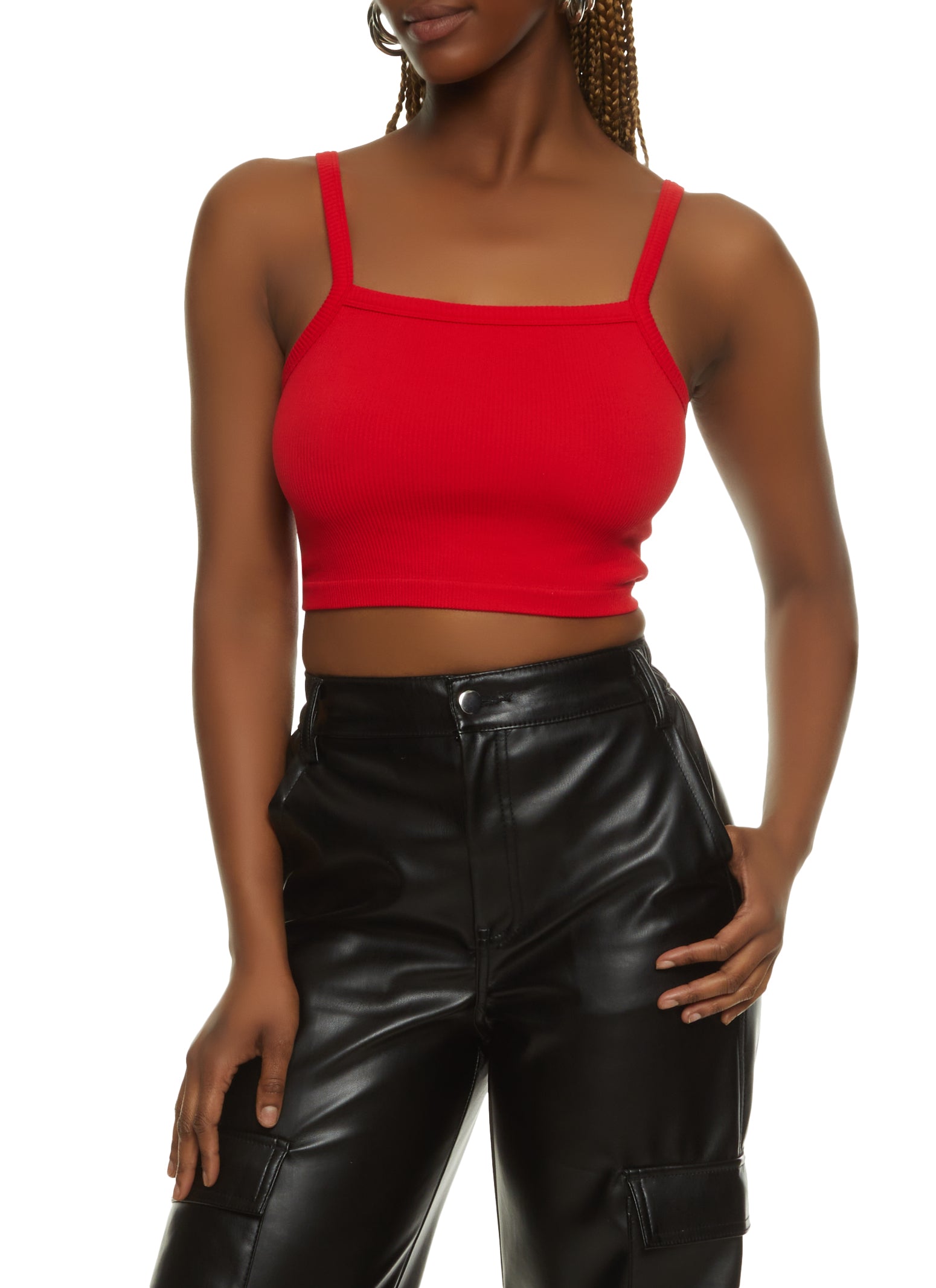 Womens Ribbed Knit Seamless Cropped Cami,