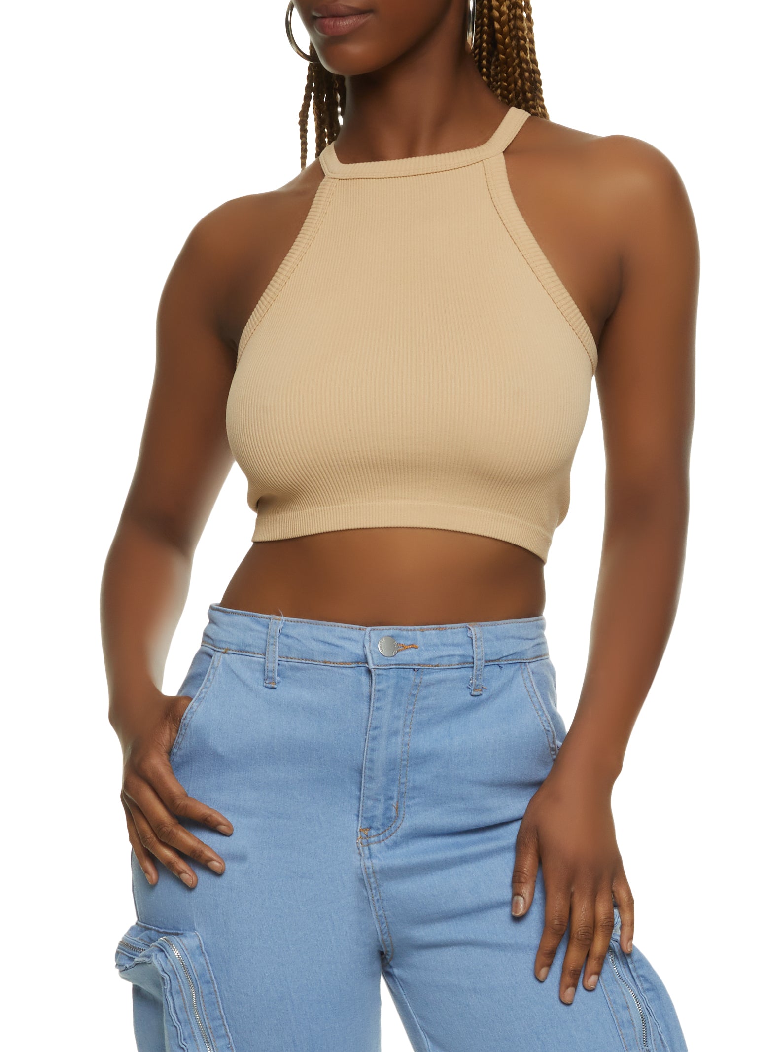 Womens Seamless High Neck Cropped Cami,