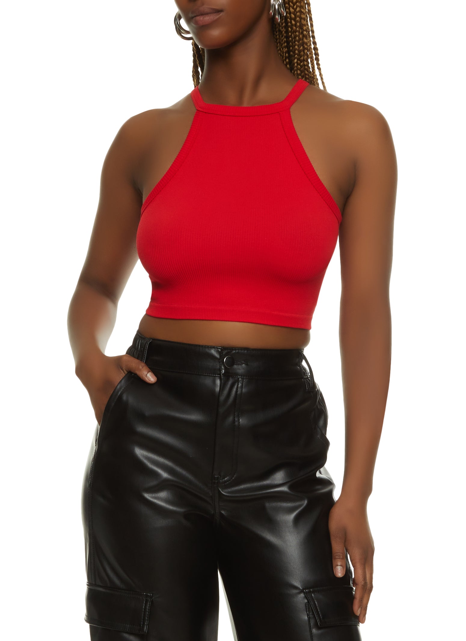 Womens Seamless High Neck Cropped Cami,