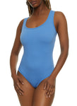 Womens Ribbed Knit Seamless Scoop Neck Sleeveless Bodysuit, ,