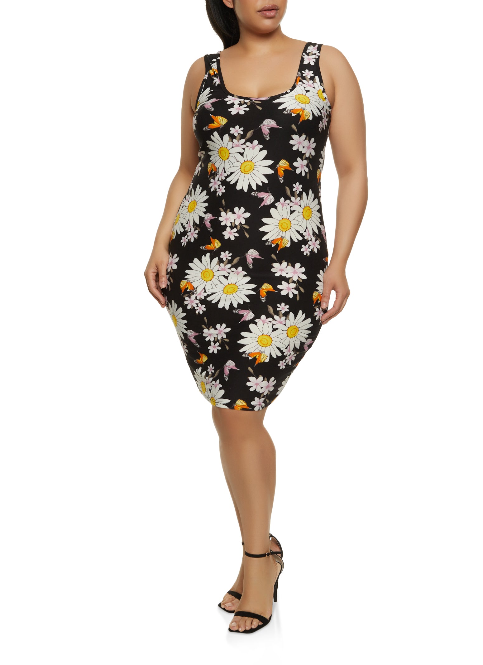 Plus Size Daisy Butterfly Print Tank Dress 6618