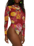 Womens Printed Mesh Mock Neck Bodysuit, ,