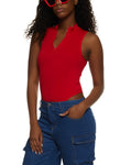 Womens Ribbed Zip Neck Sleeveless High Cut Seamless Bodysuit, ,
