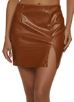 Womens Faux Leather High Waist Split Hem Mini Skirt, ,