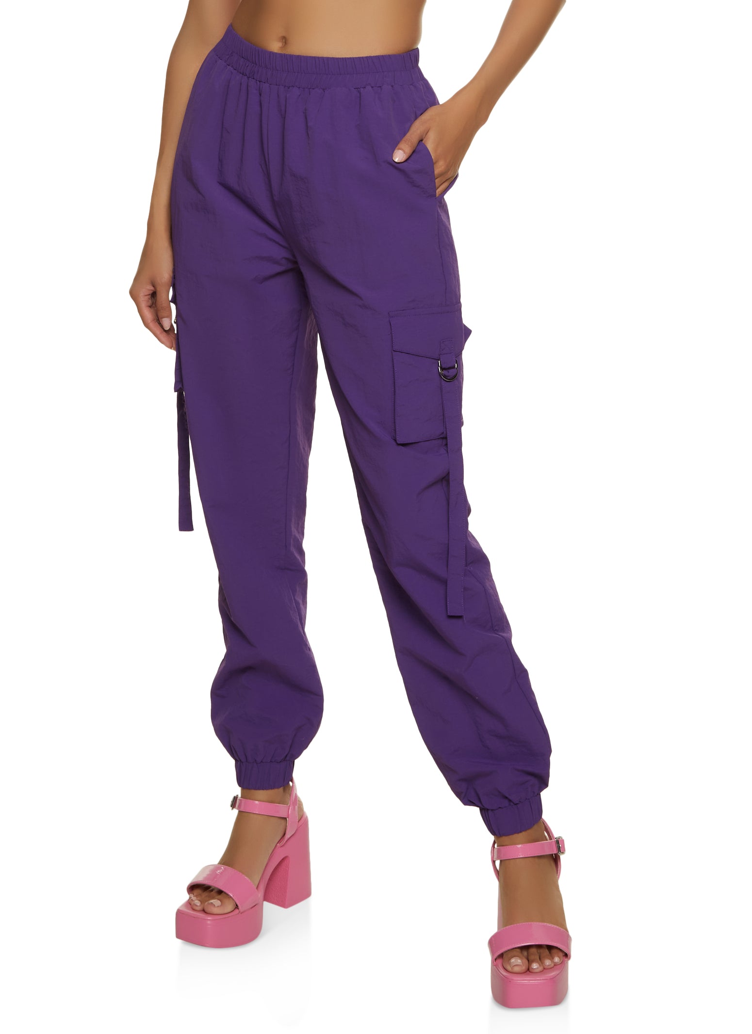 High-Waisted Ankle-Zip Cargo Jogger Pants