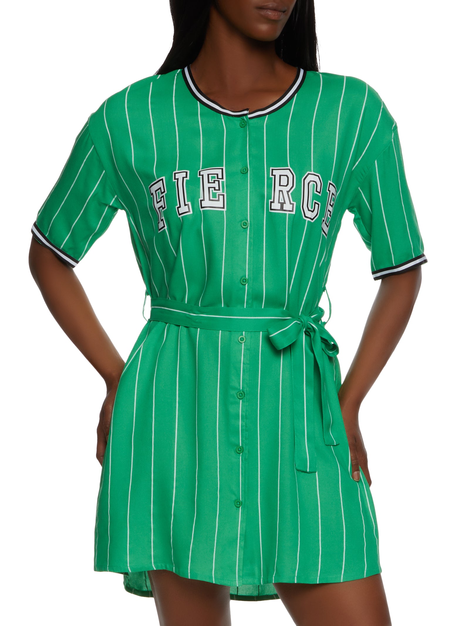 Blessed Pinstripe Baseball Jersey Dress - Fuchsia