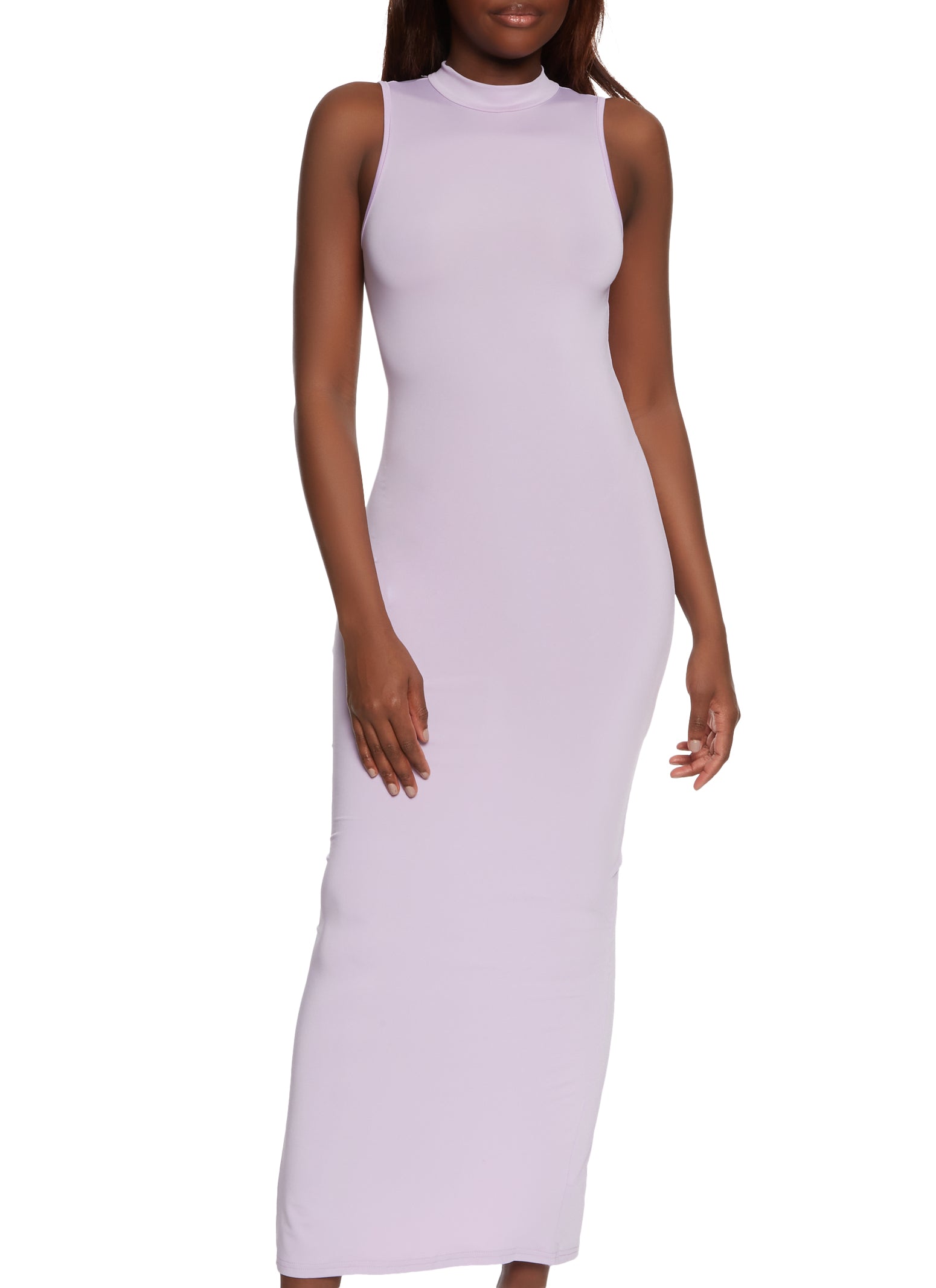 Solid Mock Neck Maxi Dress - Lavender